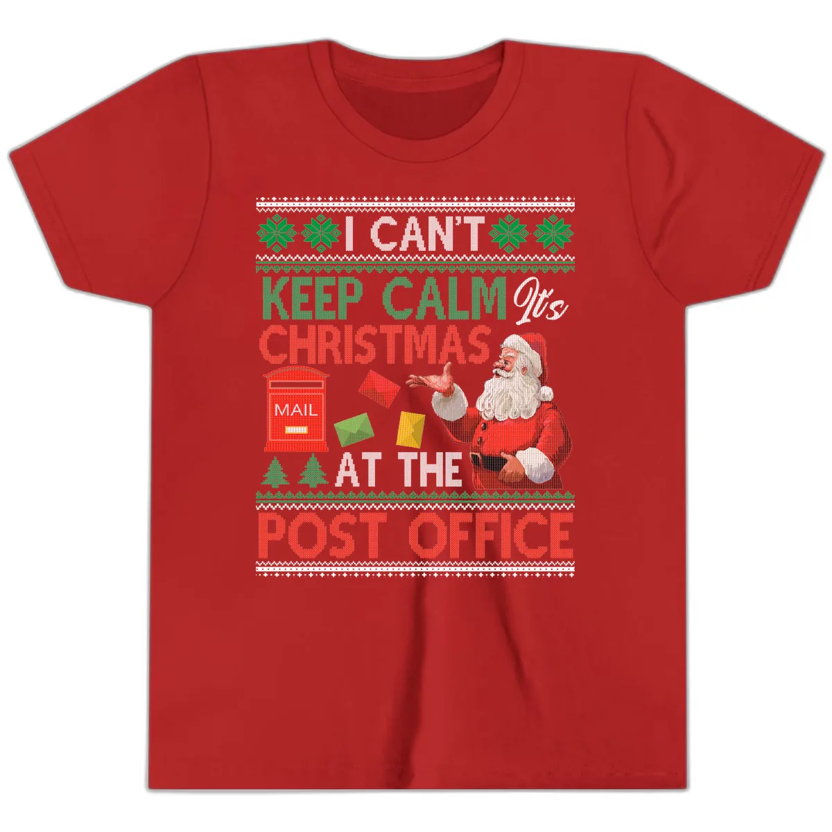 Keep Calm It's Christmas At The Post Office Youth T-Shirt in Red