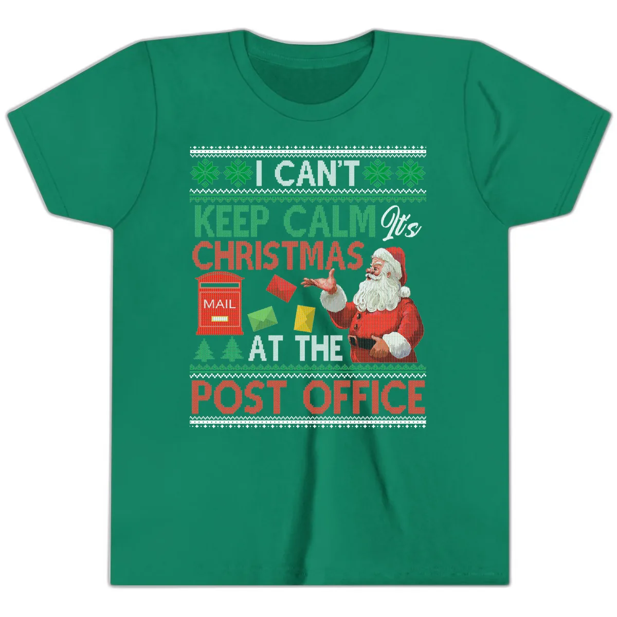 Keep Calm It's Christmas At The Post Office Youth T-Shirt in Kelly