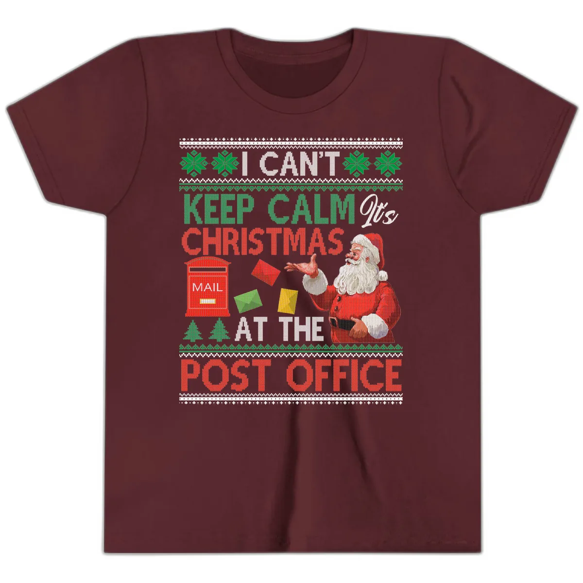 Keep Calm It's Christmas At The Post Office Youth T-Shirt in Maroon