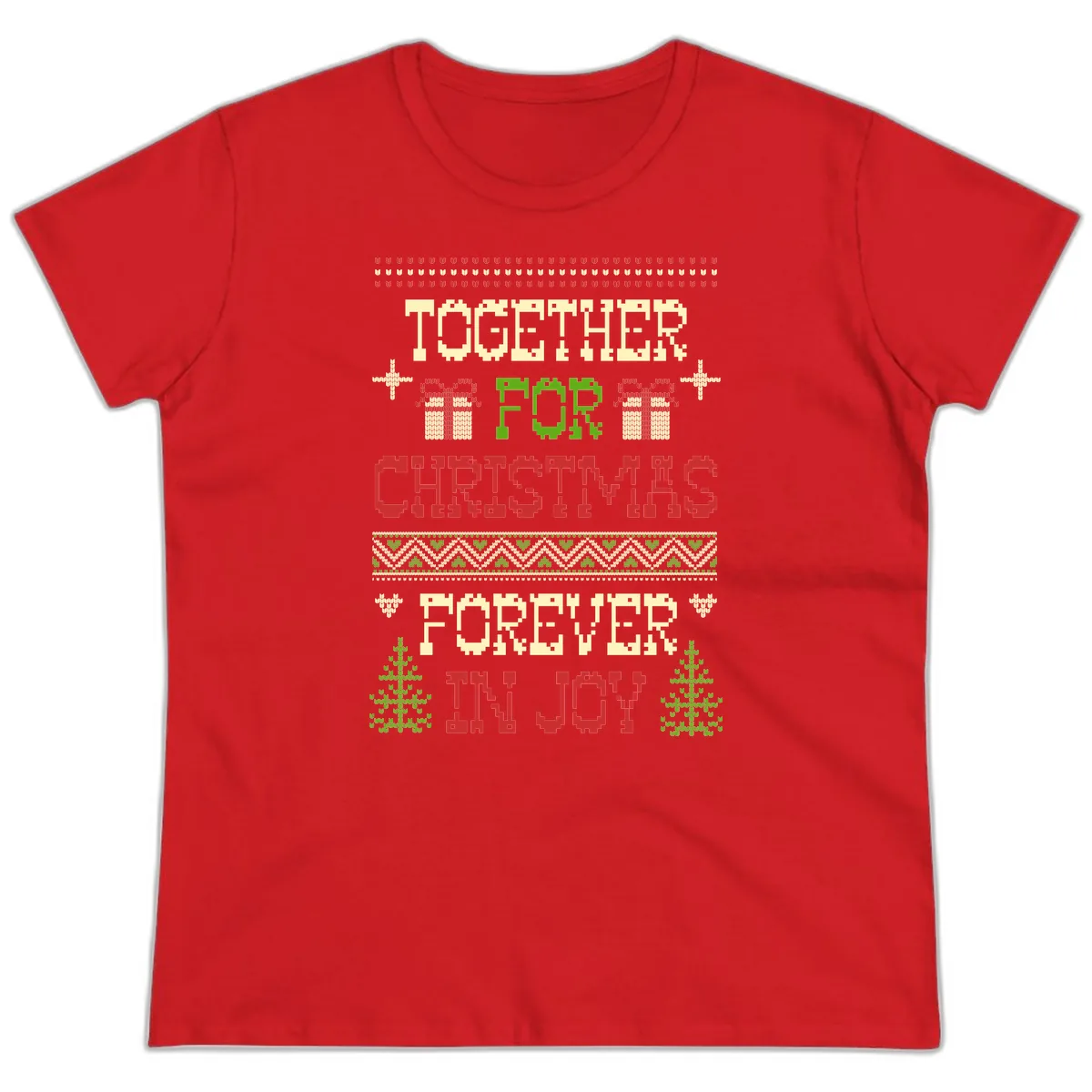 Together For Christmas Forever In Joy Ladies Tee in Red