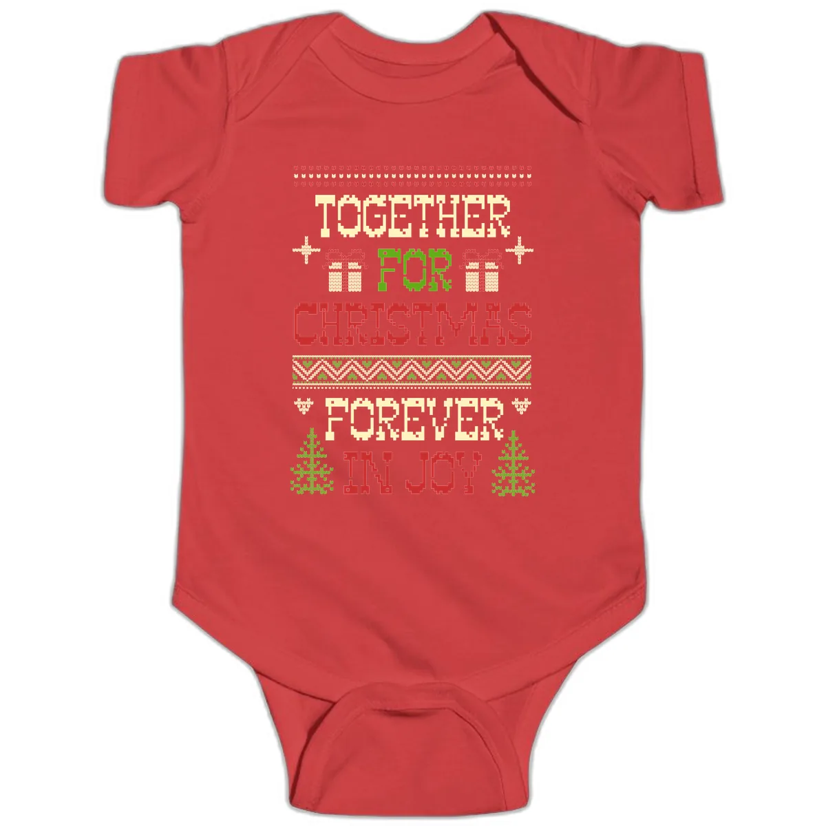 Together For Christmas Forever In Joy Baby Onesie in Red