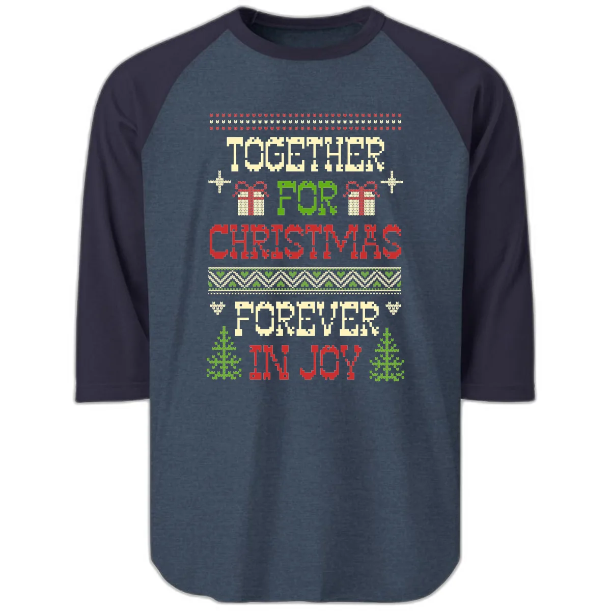 Together For Christmas Forever In Joy Raglan 3/4 in Heather Denim Navy
