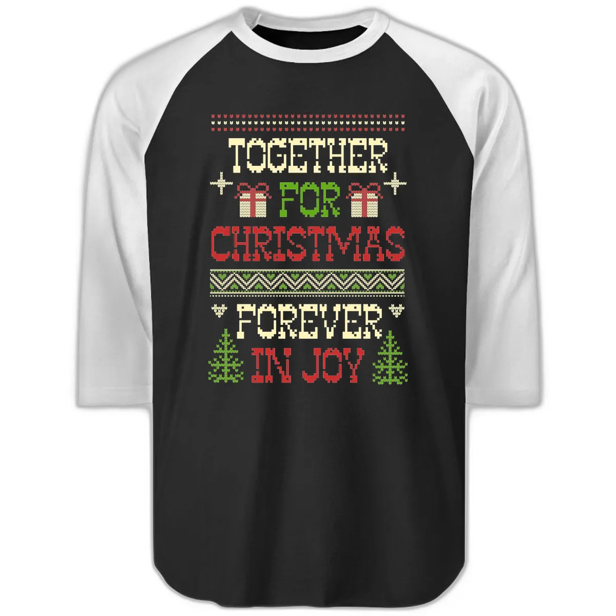 Together For Christmas Forever In Joy Raglan 3/4 in Black White