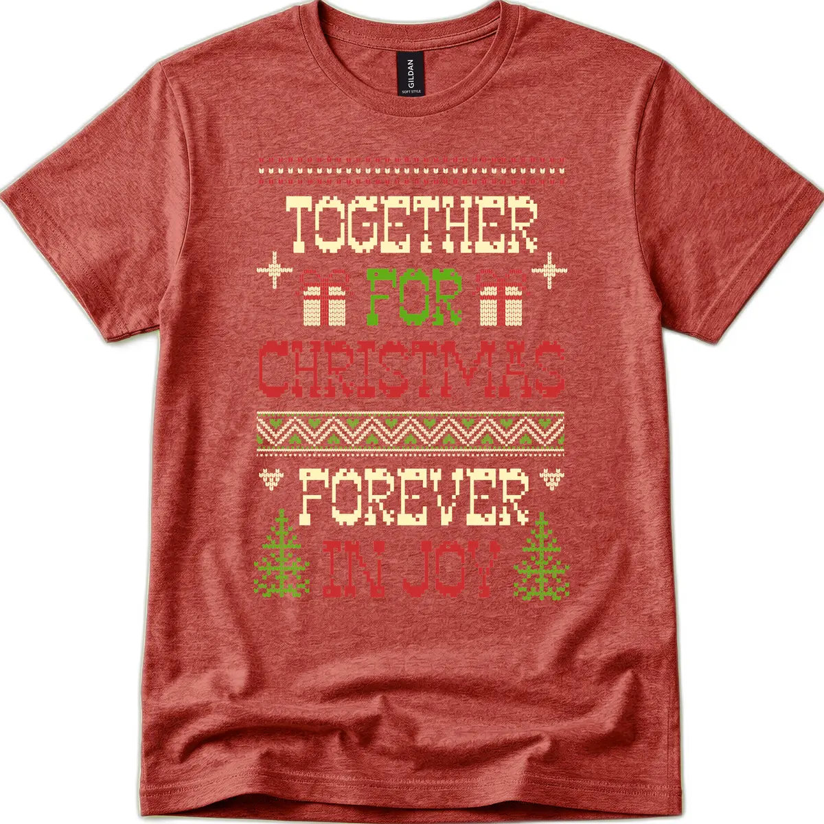 Together For Christmas Forever In Joy T-Shirt in Heather Cardinal