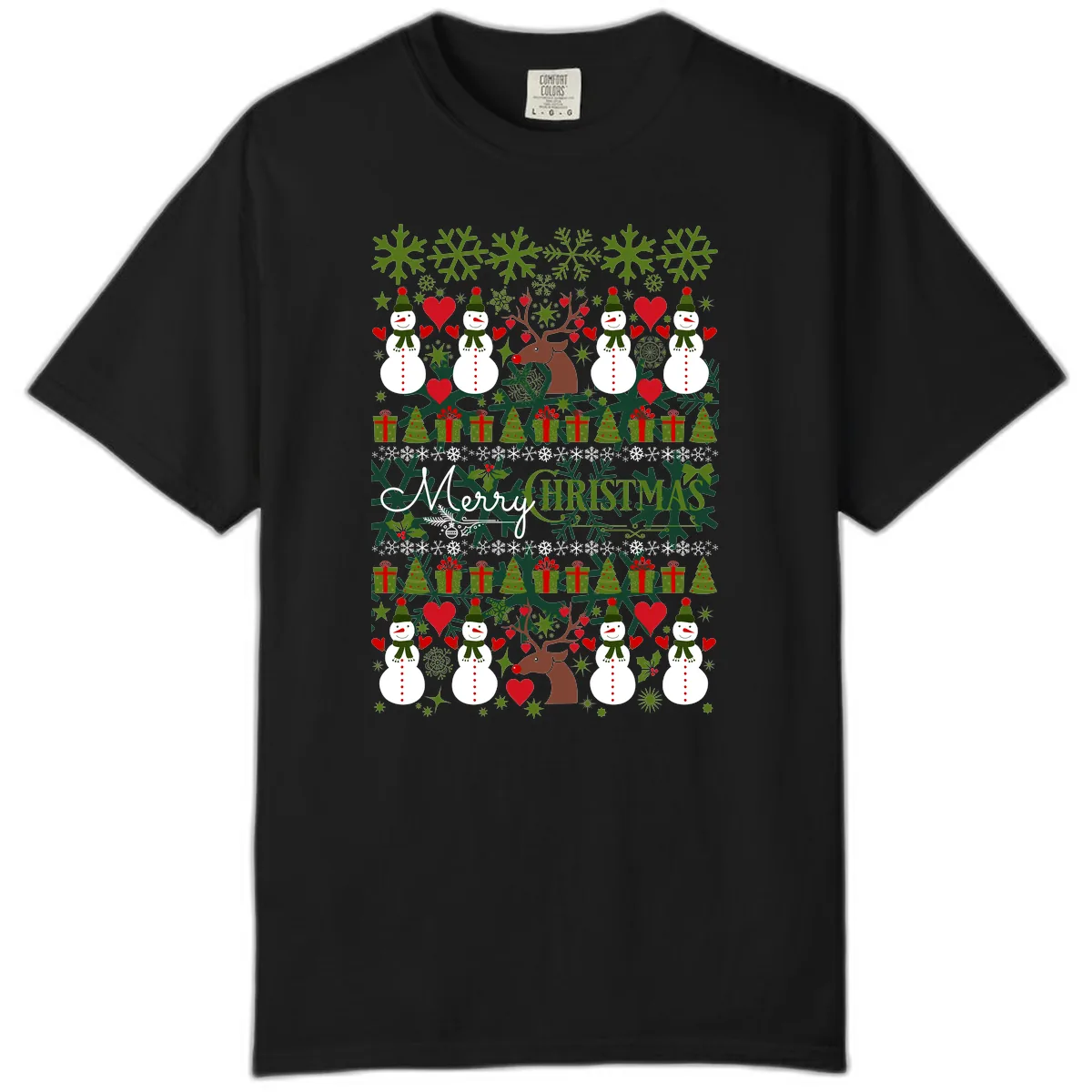 Merry Snowman Christmas Pattern Comfort Color in Black