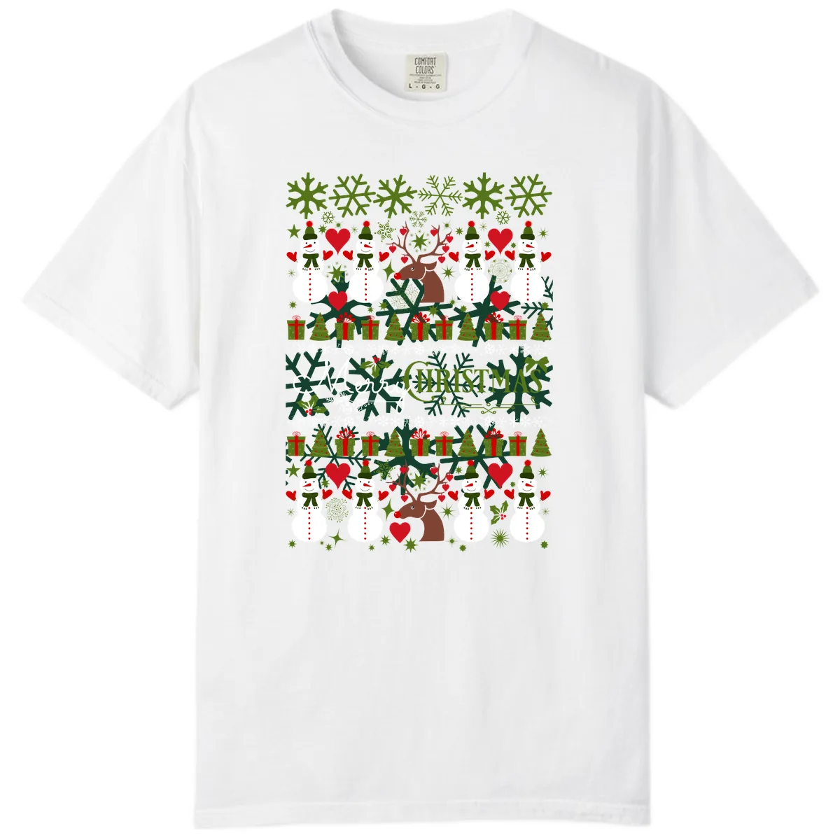Merry Snowman Christmas Pattern Comfort Color in White