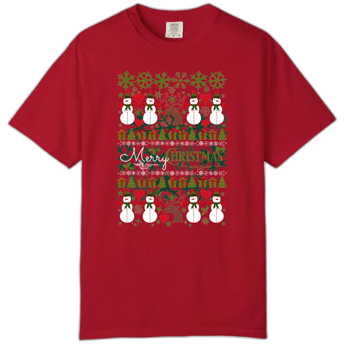 Merry Snowman Christmas Pattern Comfort Color in Red