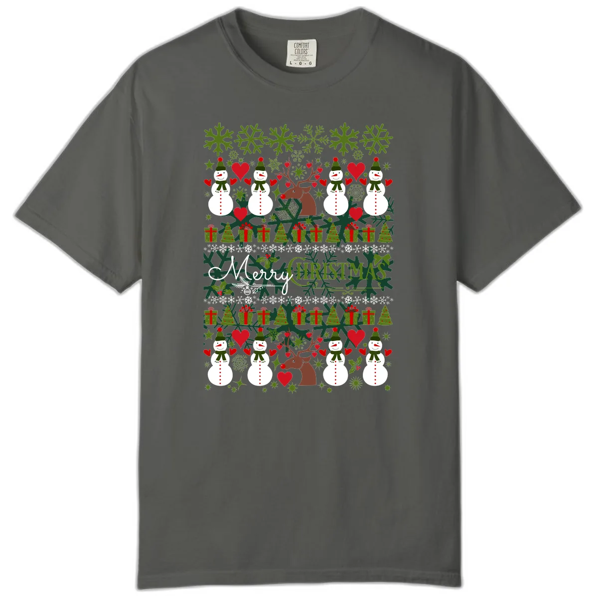 Merry Snowman Christmas Pattern Comfort Color in Pepper