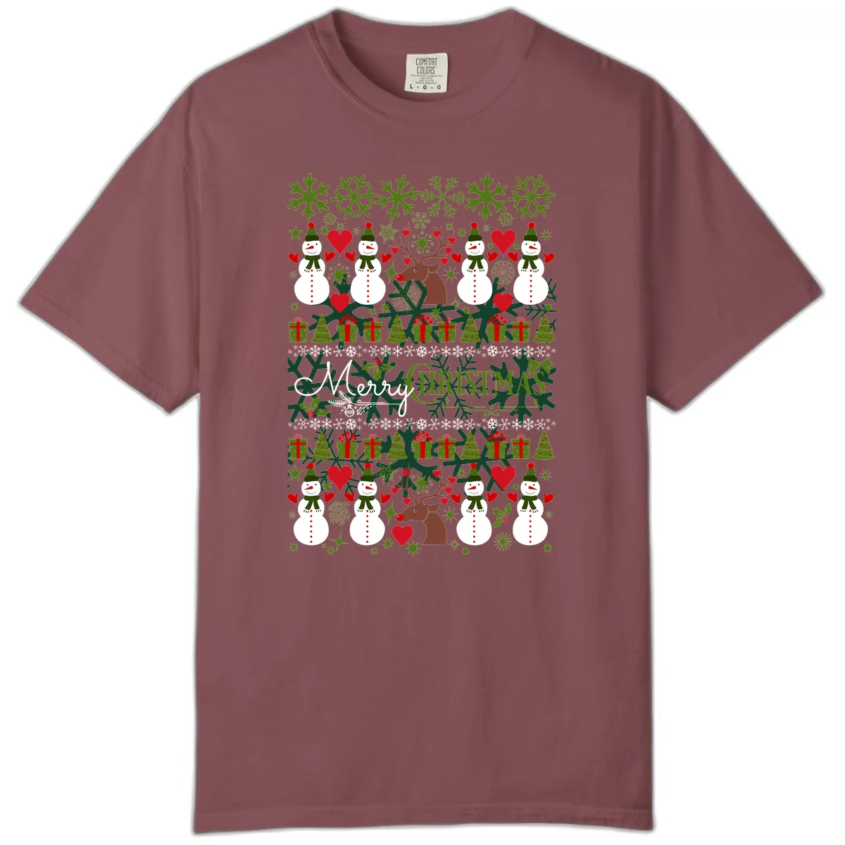 Merry Snowman Christmas Pattern Comfort Color in Brick