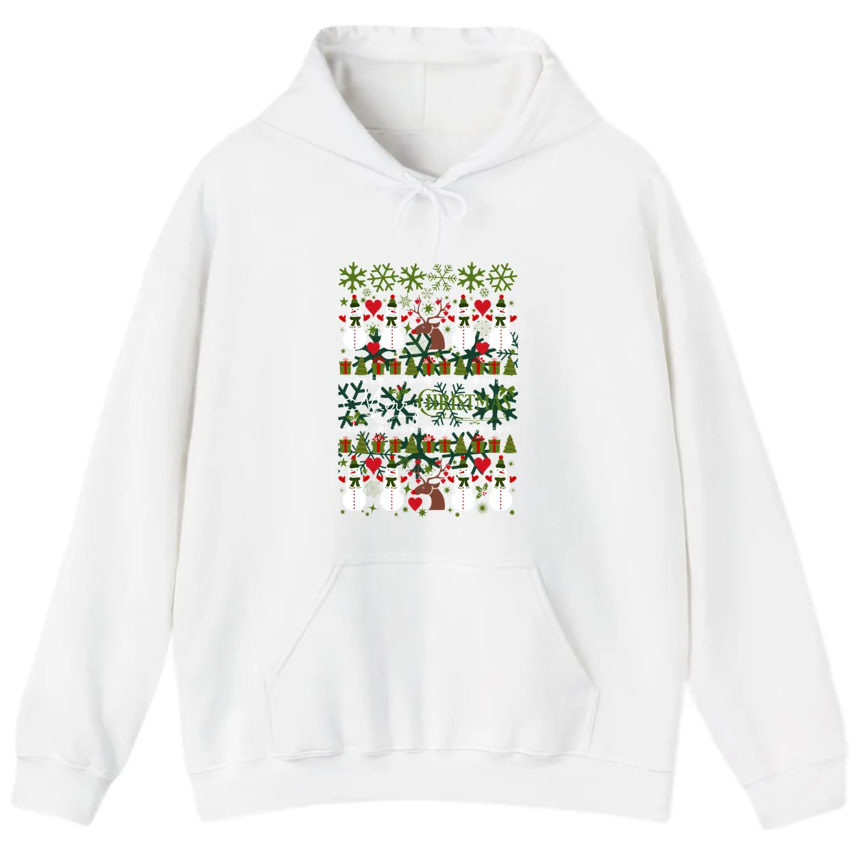Merry Snowman Christmas Pattern Hoodie in White