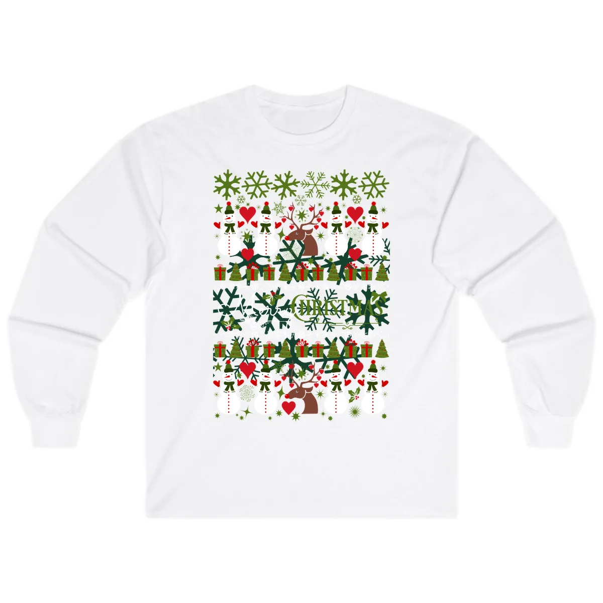 Merry Snowman Christmas Pattern Long Sleeve in White