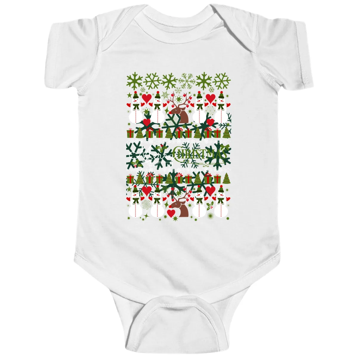 Merry Snowman Christmas Pattern Baby Onesie in White