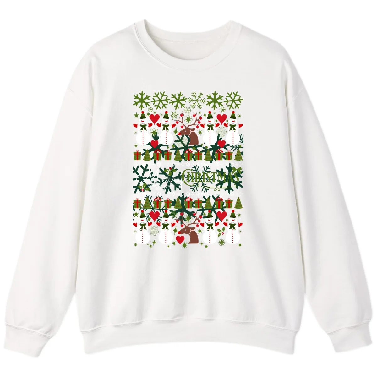 Merry Snowman Christmas Pattern Sweatshirt in White