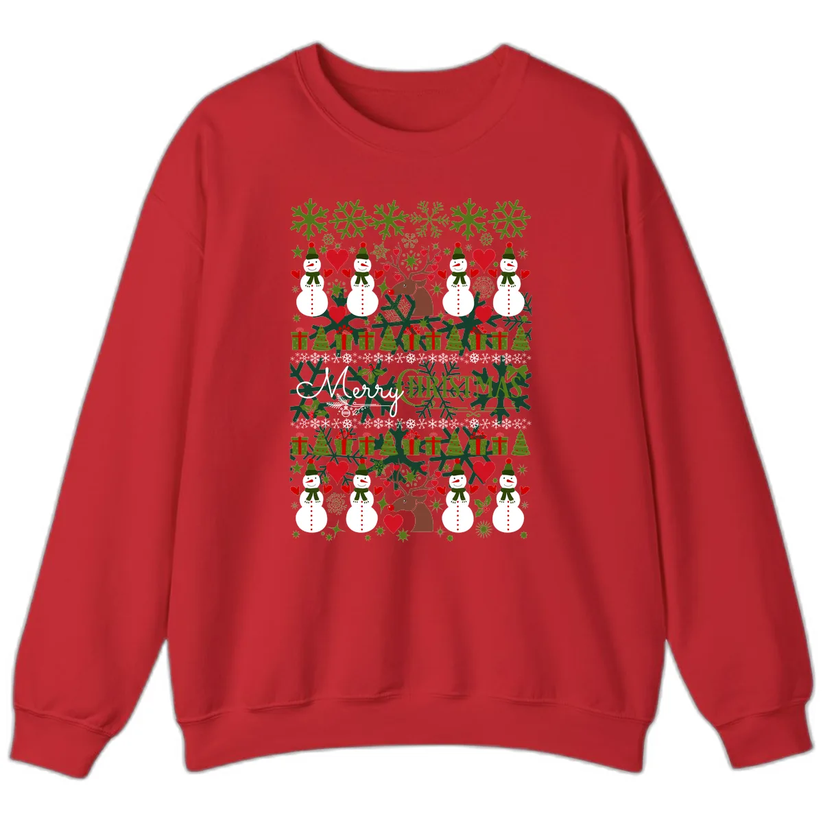 Merry Snowman Christmas Pattern Sweatshirt in Red