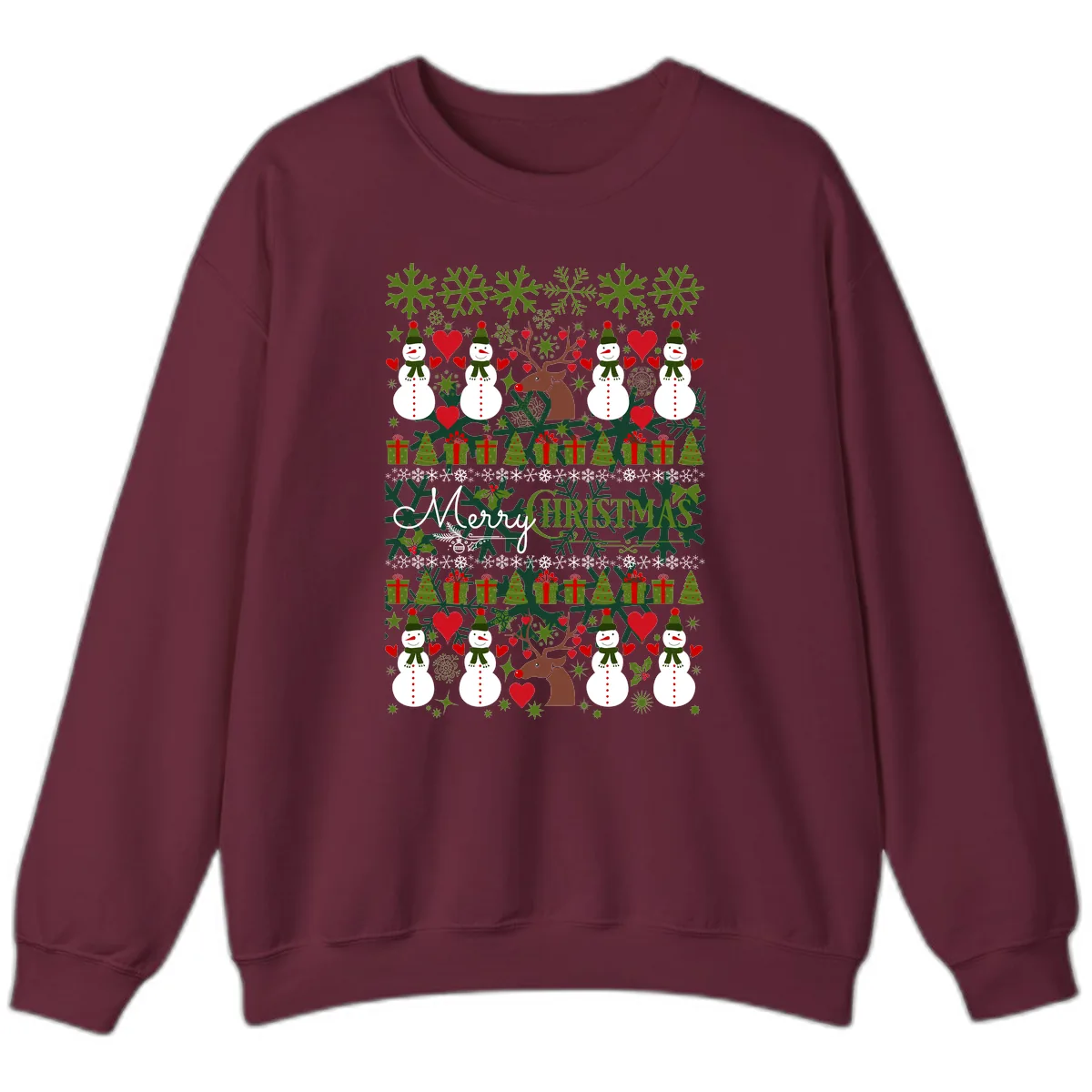 Merry Snowman Christmas Pattern Sweatshirt in Maroon