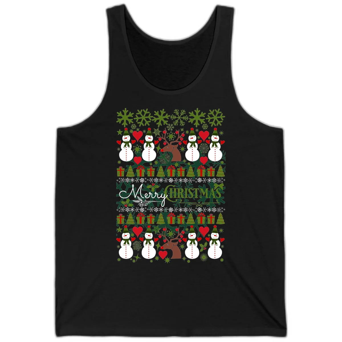 Merry Snowman Christmas Pattern Tank in Black