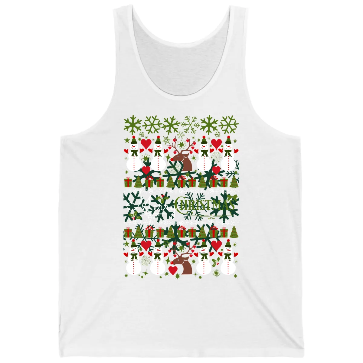 Merry Snowman Christmas Pattern Tank in White