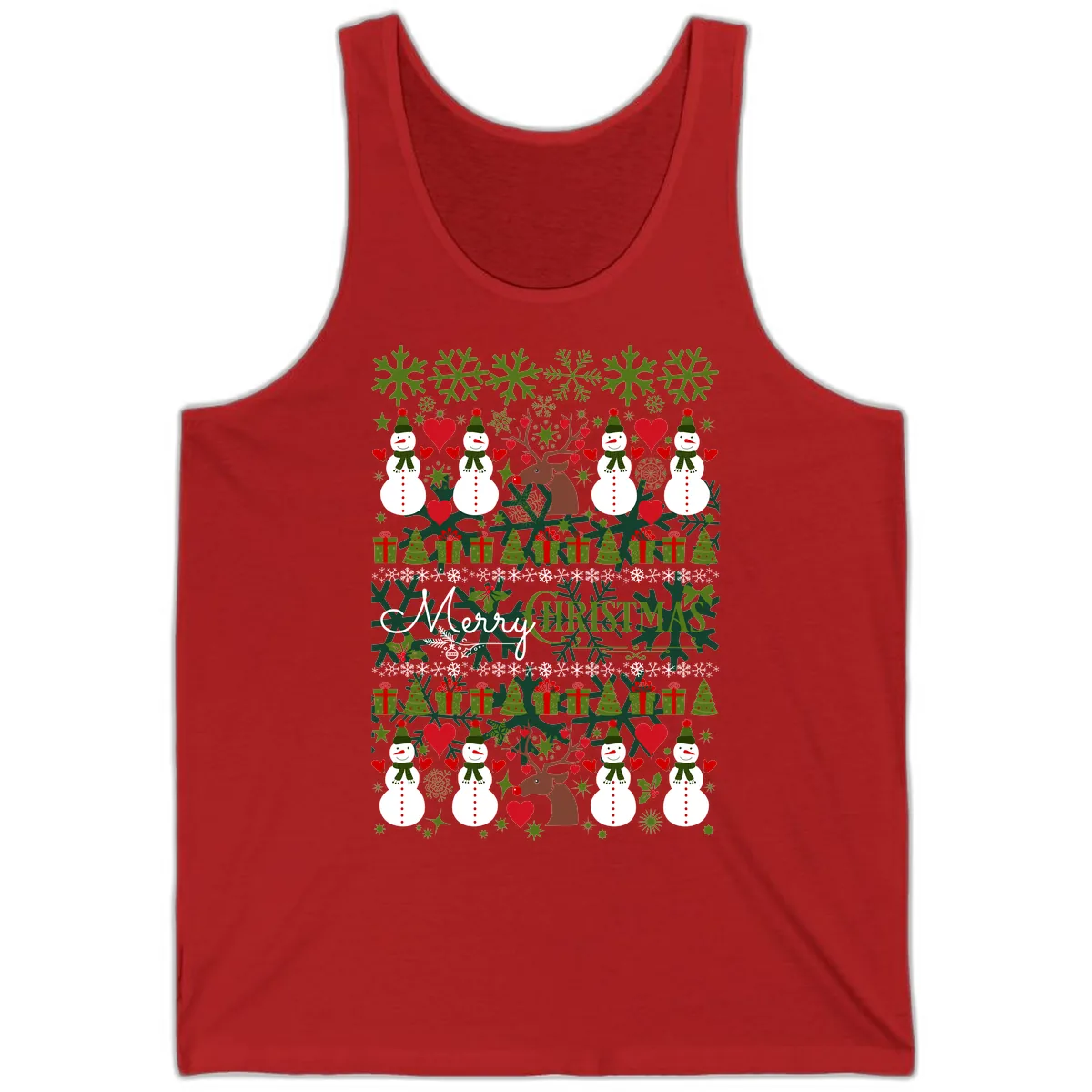 Merry Snowman Christmas Pattern Tank in Red