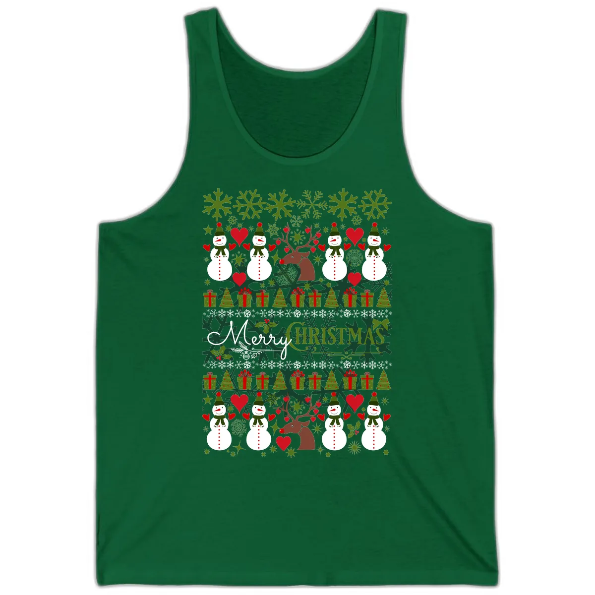 Merry Snowman Christmas Pattern Tank in Kelly
