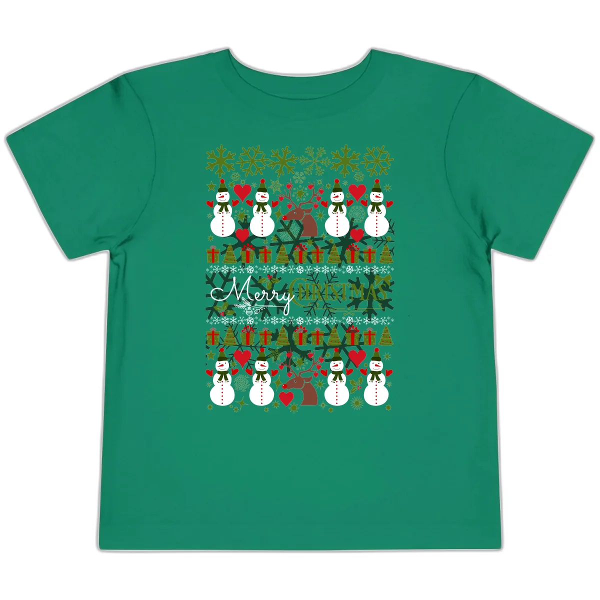Merry Snowman Christmas Pattern Toddler T-Shirt in Kelly