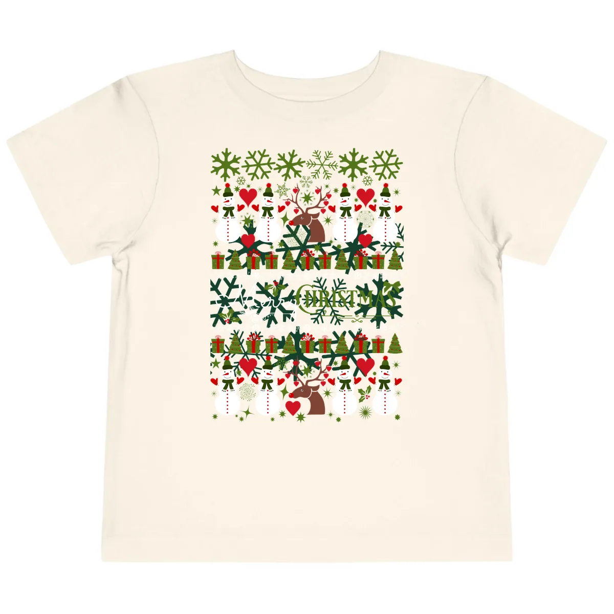 Merry Snowman Christmas Pattern Toddler T-Shirt in Natural