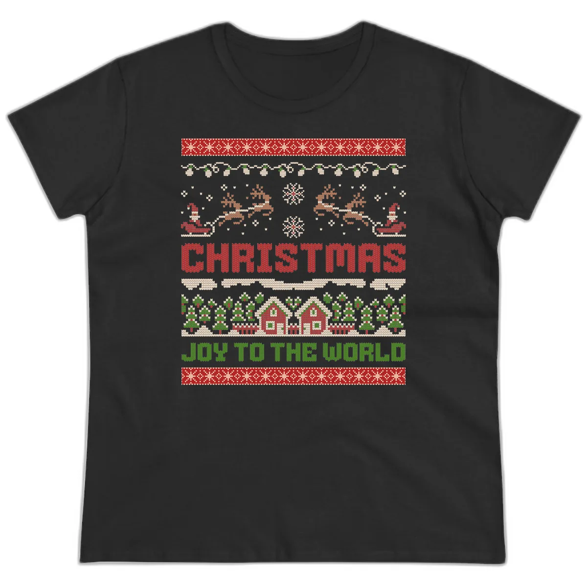 Christmas Joy All Over Print Ladies Tee in Black