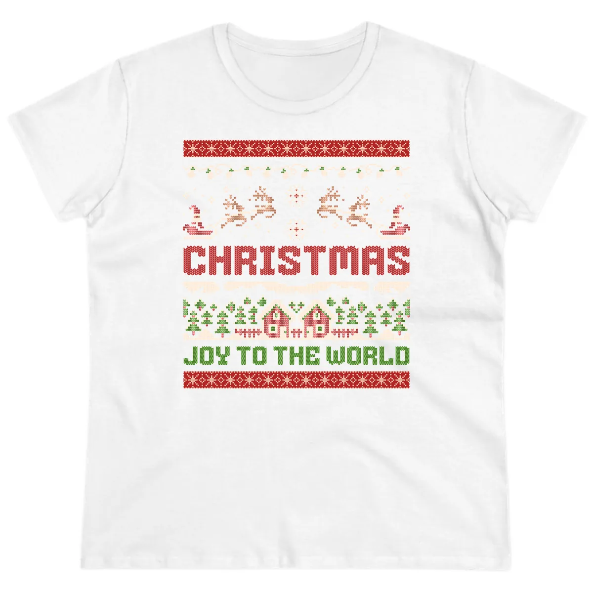 Christmas Joy All Over Print Ladies Tee in White