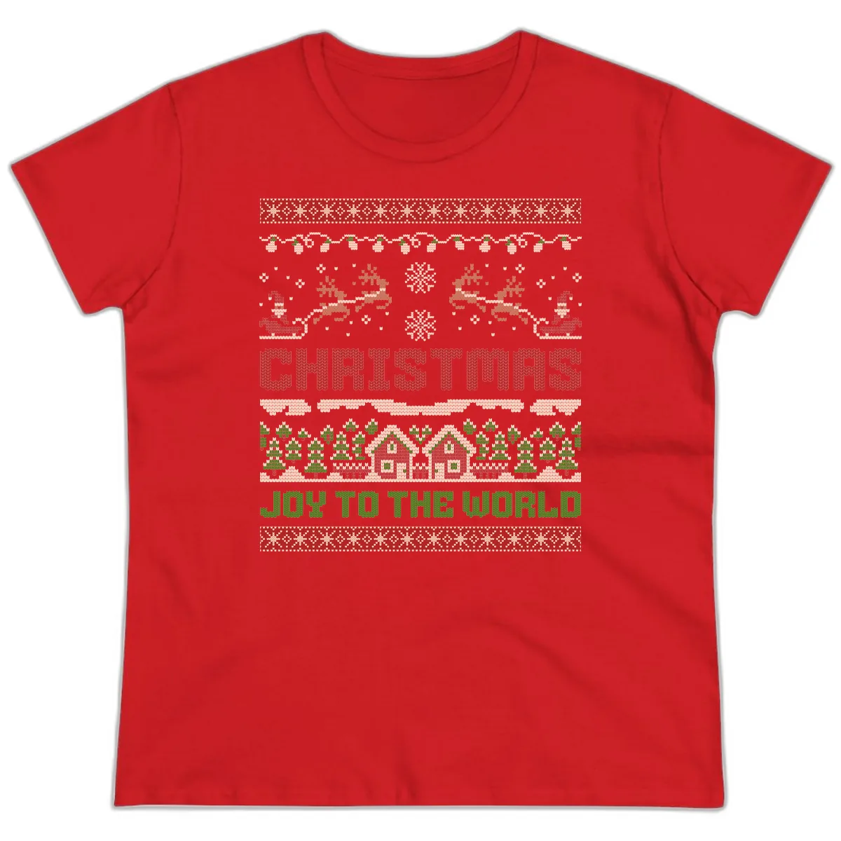 Christmas Joy All Over Print Ladies Tee in Red