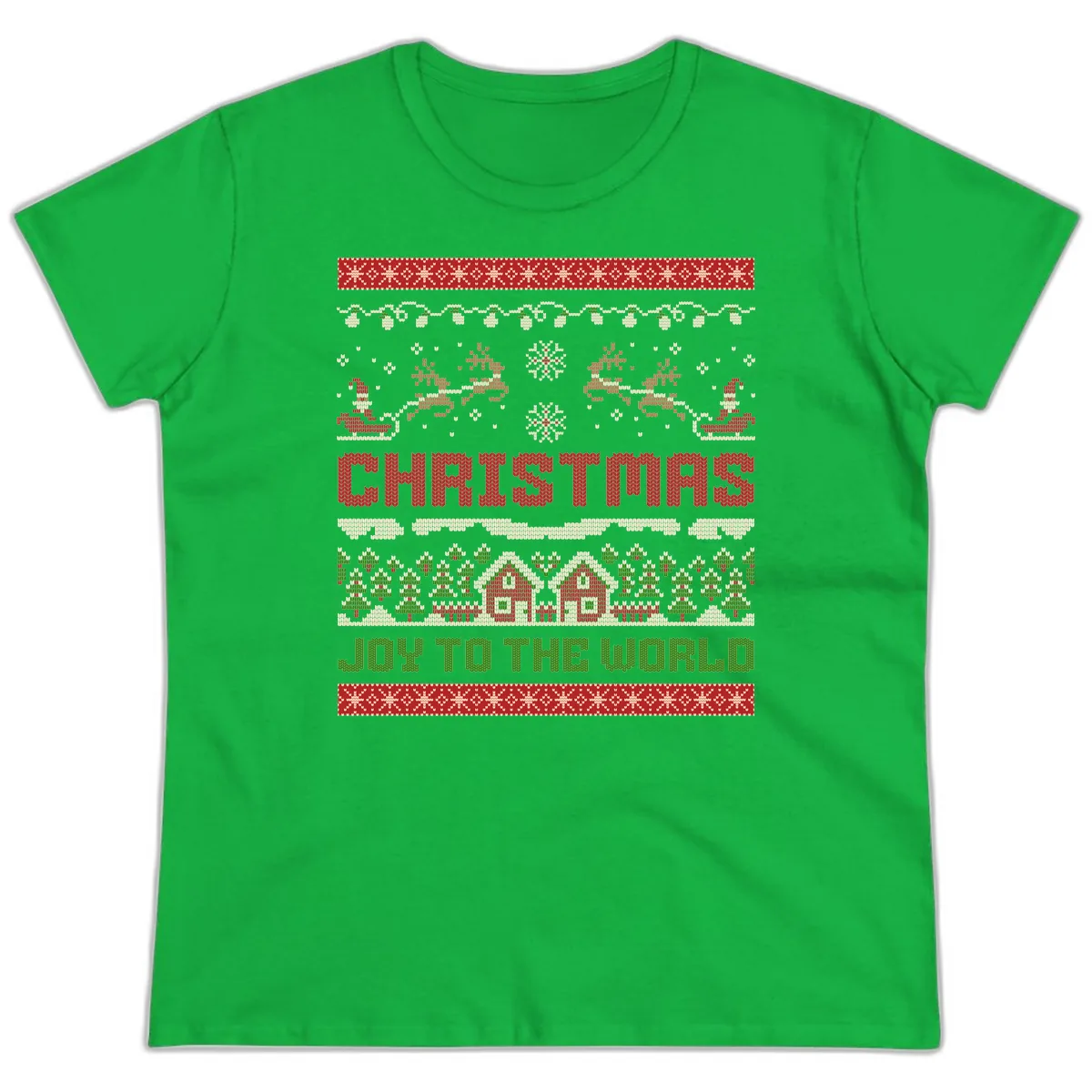 Christmas Joy All Over Print Ladies Tee in Irish Green
