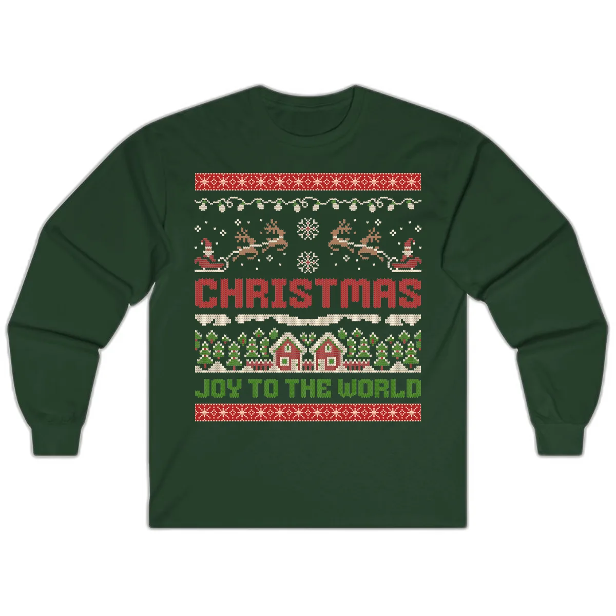 Christmas Joy All Over Print Long Sleeve in Forest Green