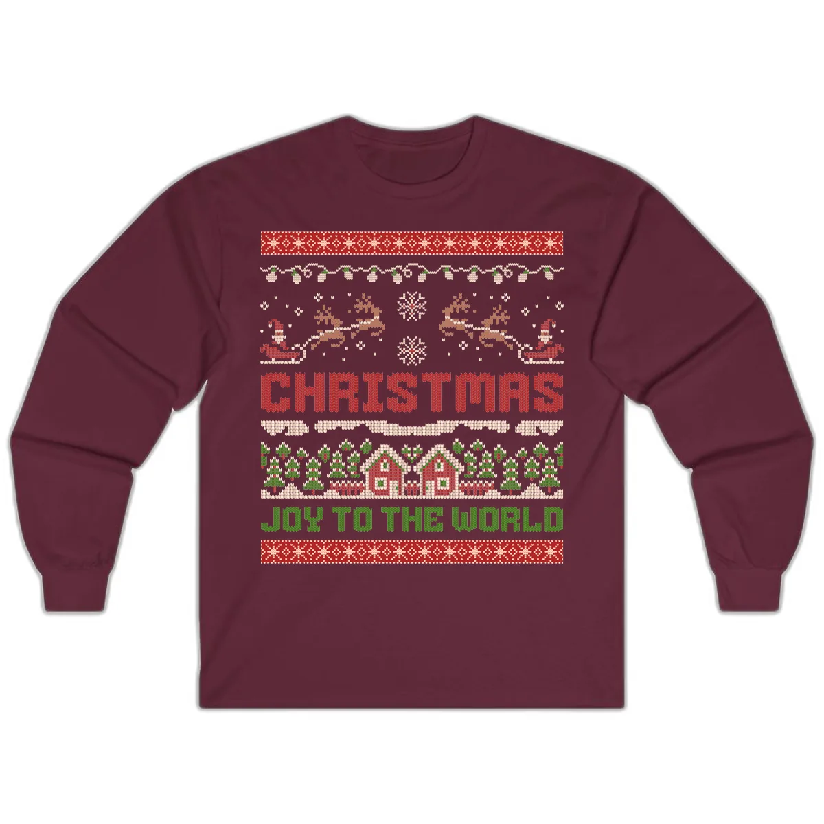 Christmas Joy All Over Print Long Sleeve in Maroon