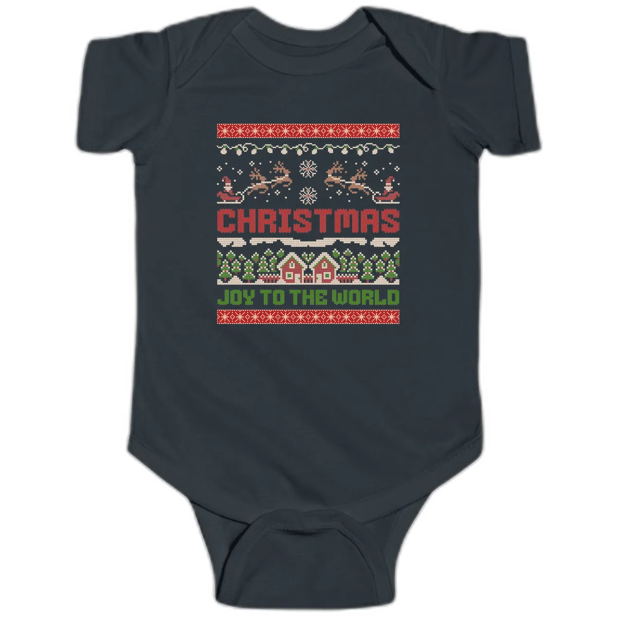 Christmas Joy All Over Print Baby Onesie in Black