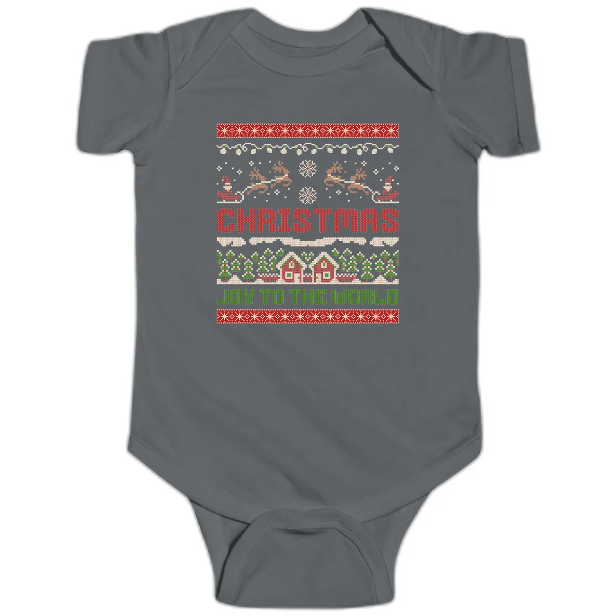 Christmas Joy All Over Print Baby Onesie in Charcoal