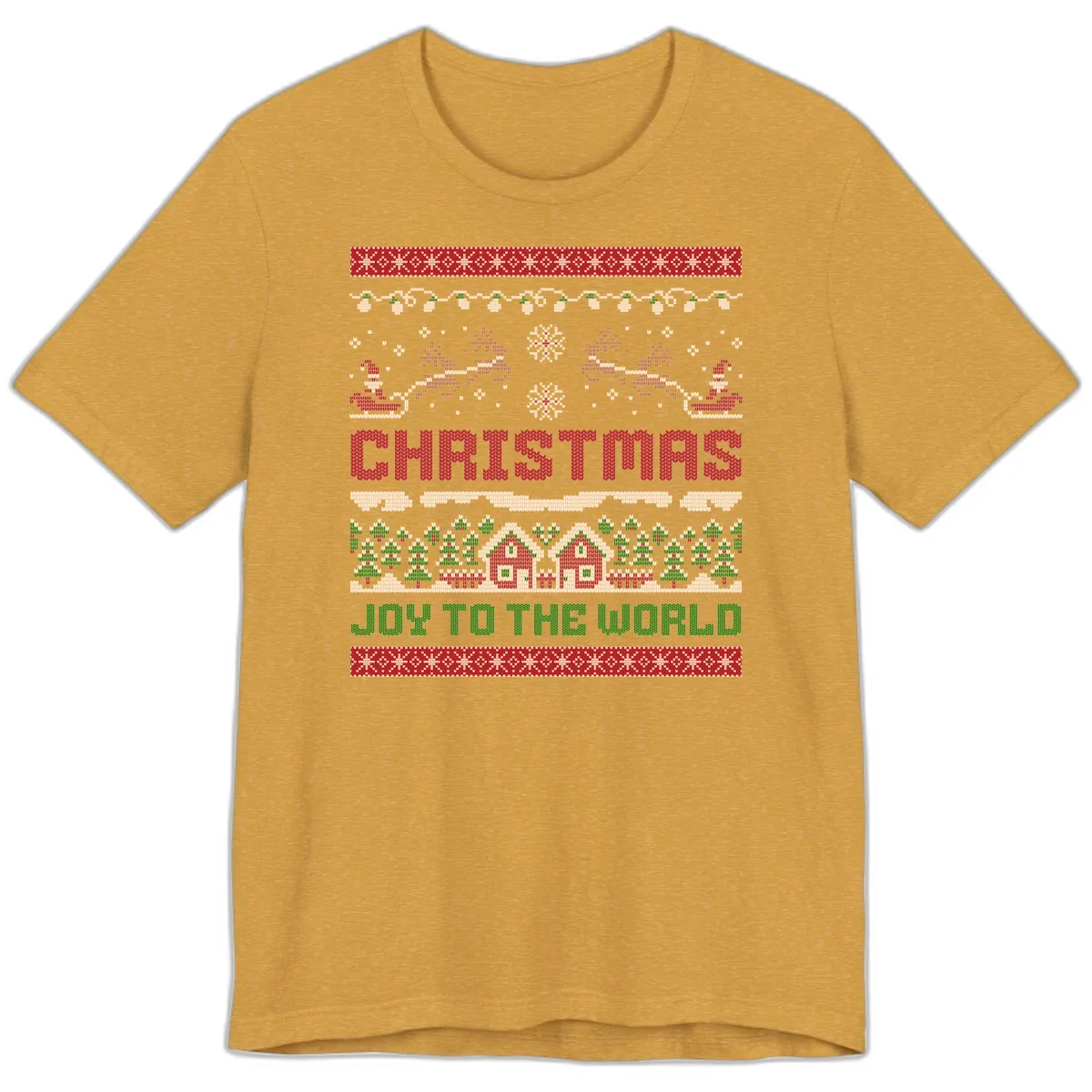 Christmas Joy All Over Print Premium T-Shirt in Heather Mustard