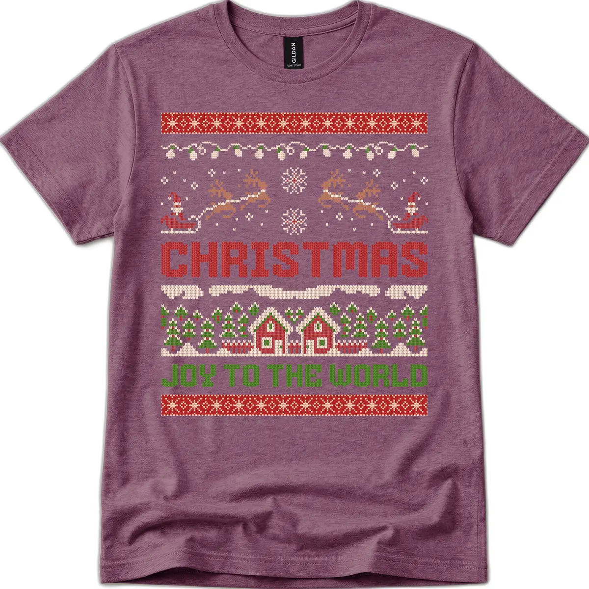 Christmas Joy All Over Print T-Shirt in Heather Maroon