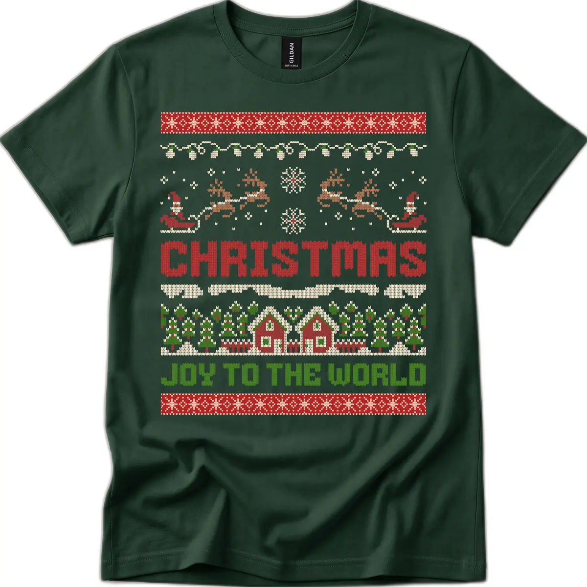 Christmas Joy All Over Print T-Shirt in Forest Green