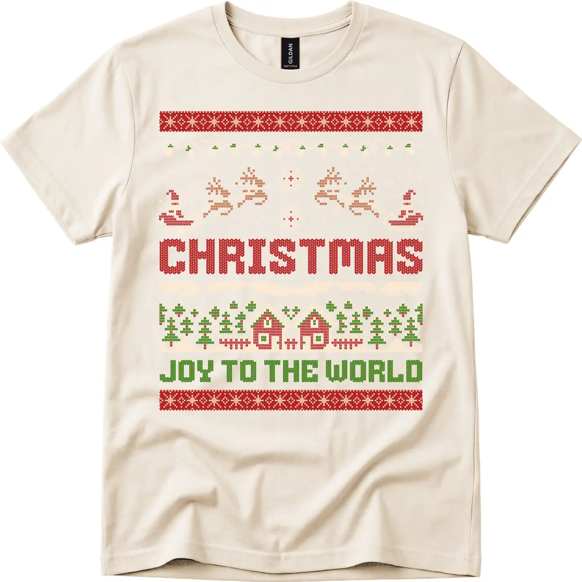 Christmas Joy All Over Print T-Shirt in Natural