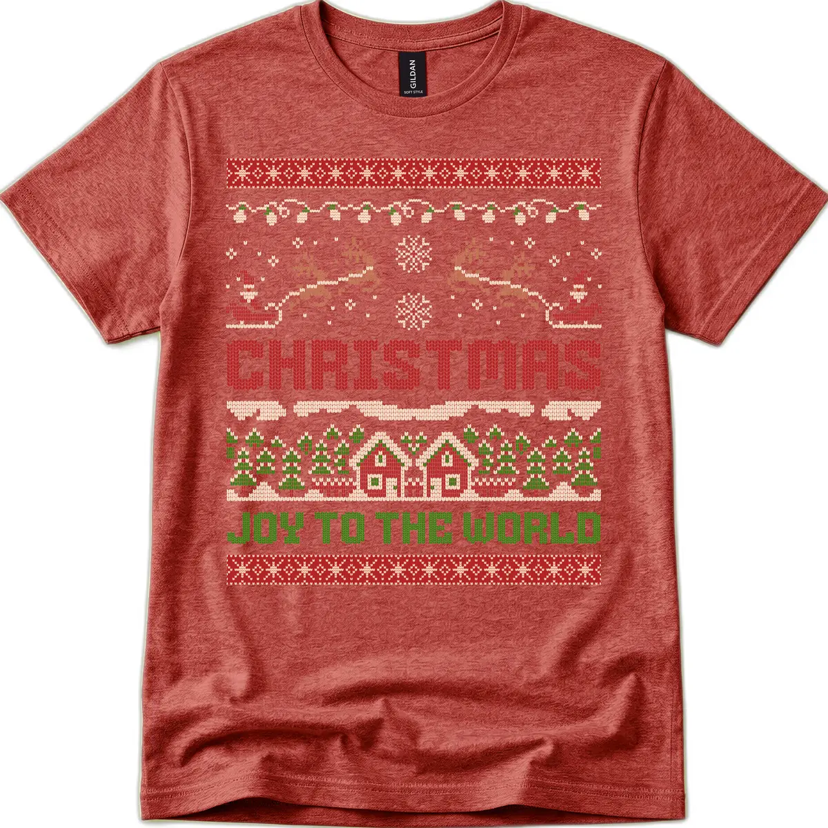 Christmas Joy All Over Print T-Shirt in Heather Cardinal