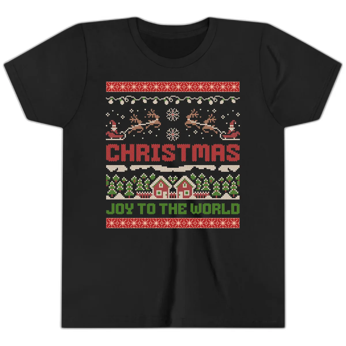 Christmas Joy All Over Print Youth T-Shirt in Black