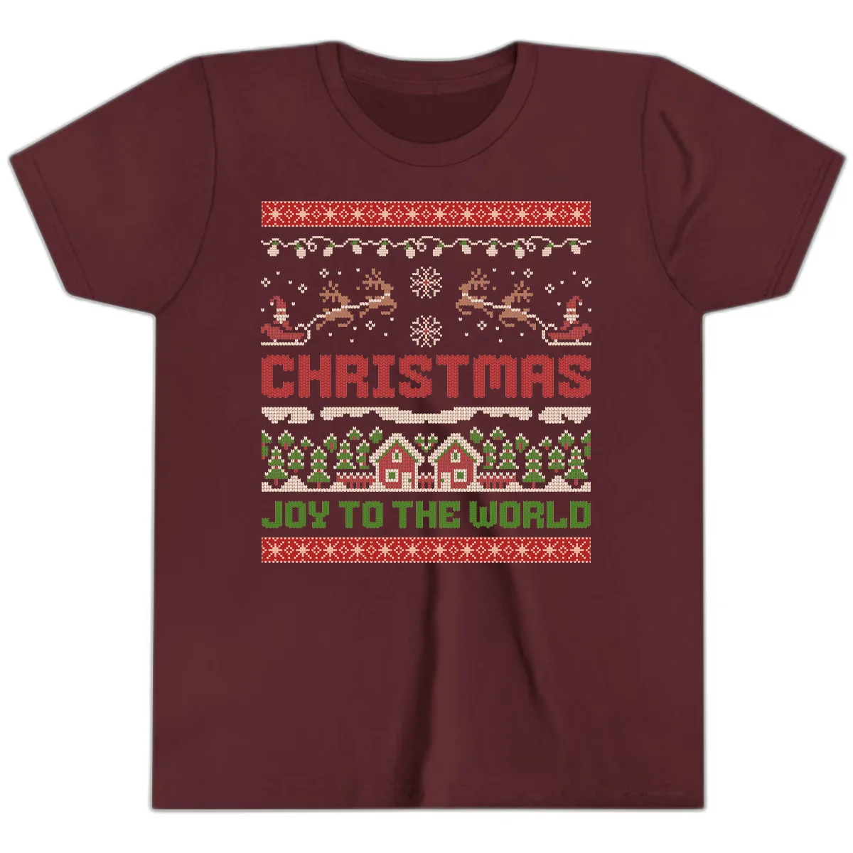 Christmas Joy All Over Print Youth T-Shirt in Maroon