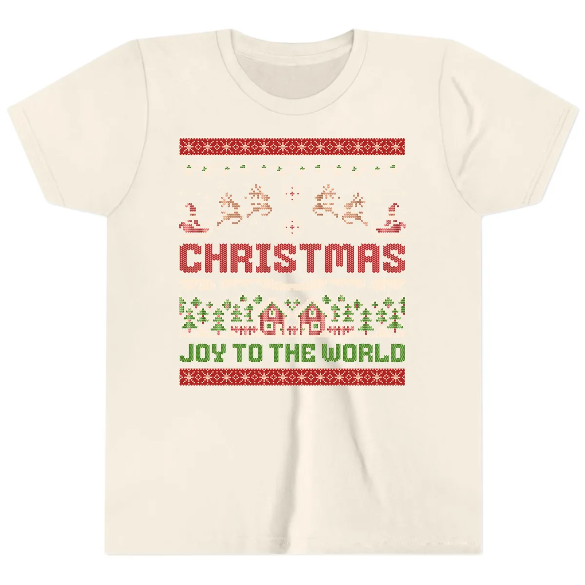 Christmas Joy All Over Print Youth T-Shirt in Natural