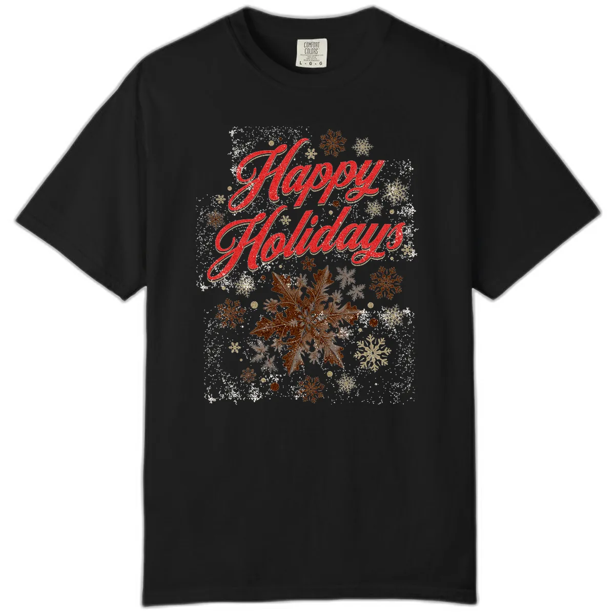 Happy Holidays Glitter Snowflake Design Comfort Color in Black