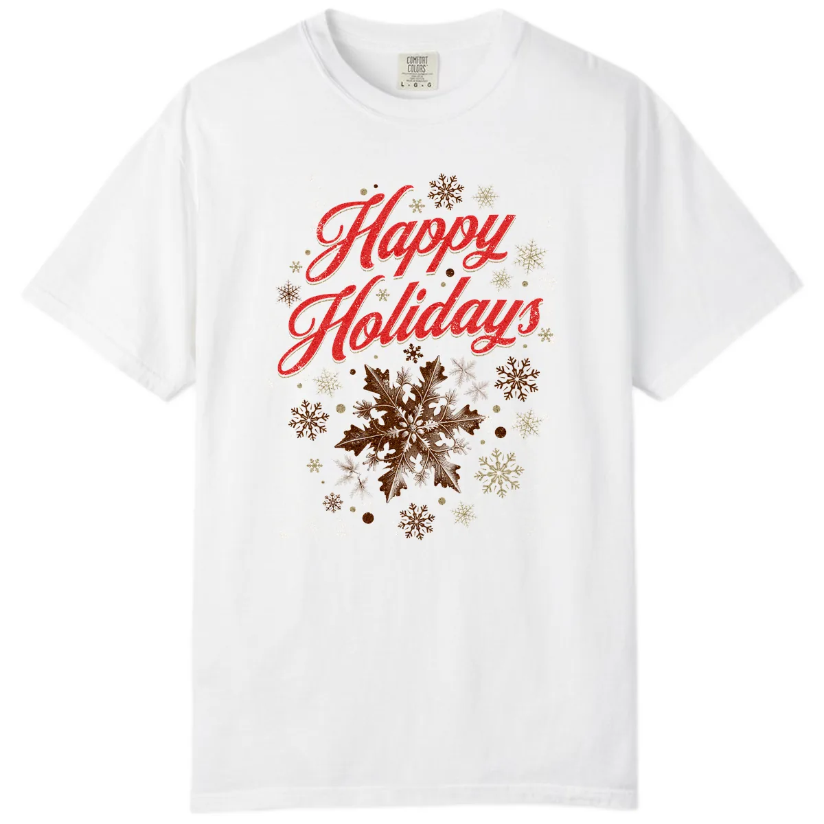 Happy Holidays Glitter Snowflake Design Comfort Color in White