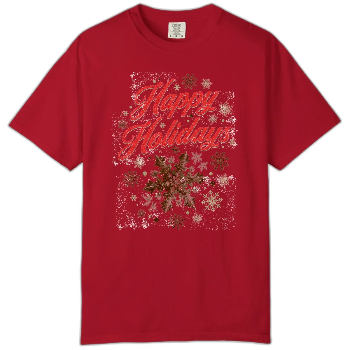 Happy Holidays Glitter Snowflake Design Comfort Color in Red