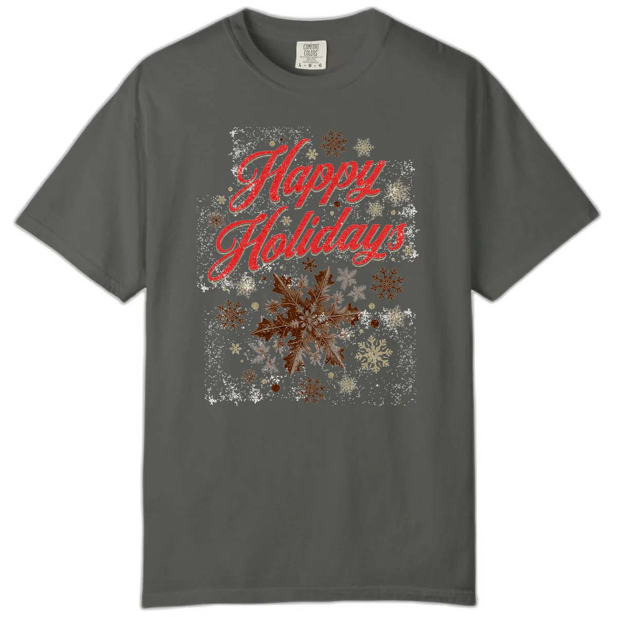 Happy Holidays Glitter Snowflake Design Comfort Color in Pepper
