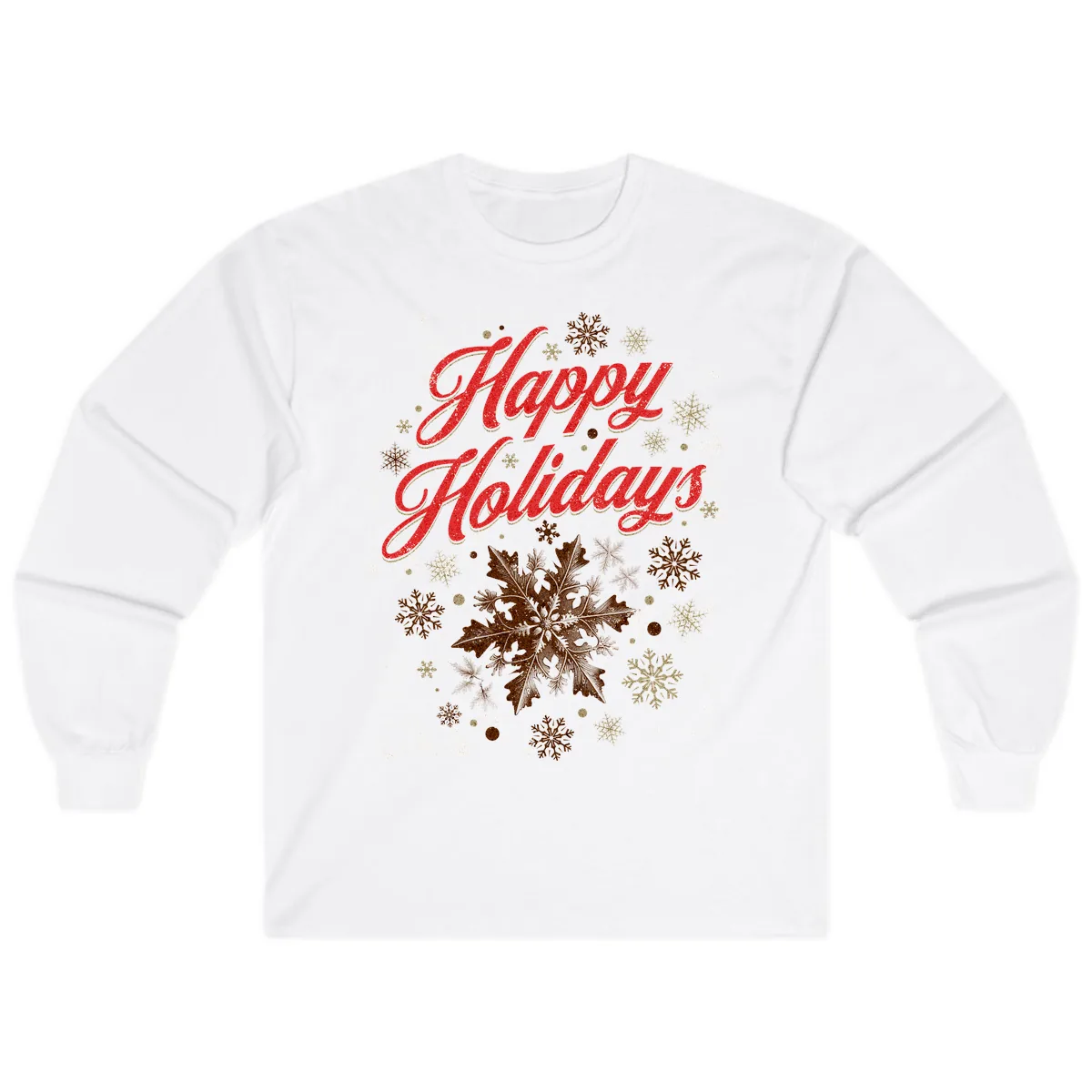 Happy Holidays Glitter Snowflake Design Long Sleeve in White