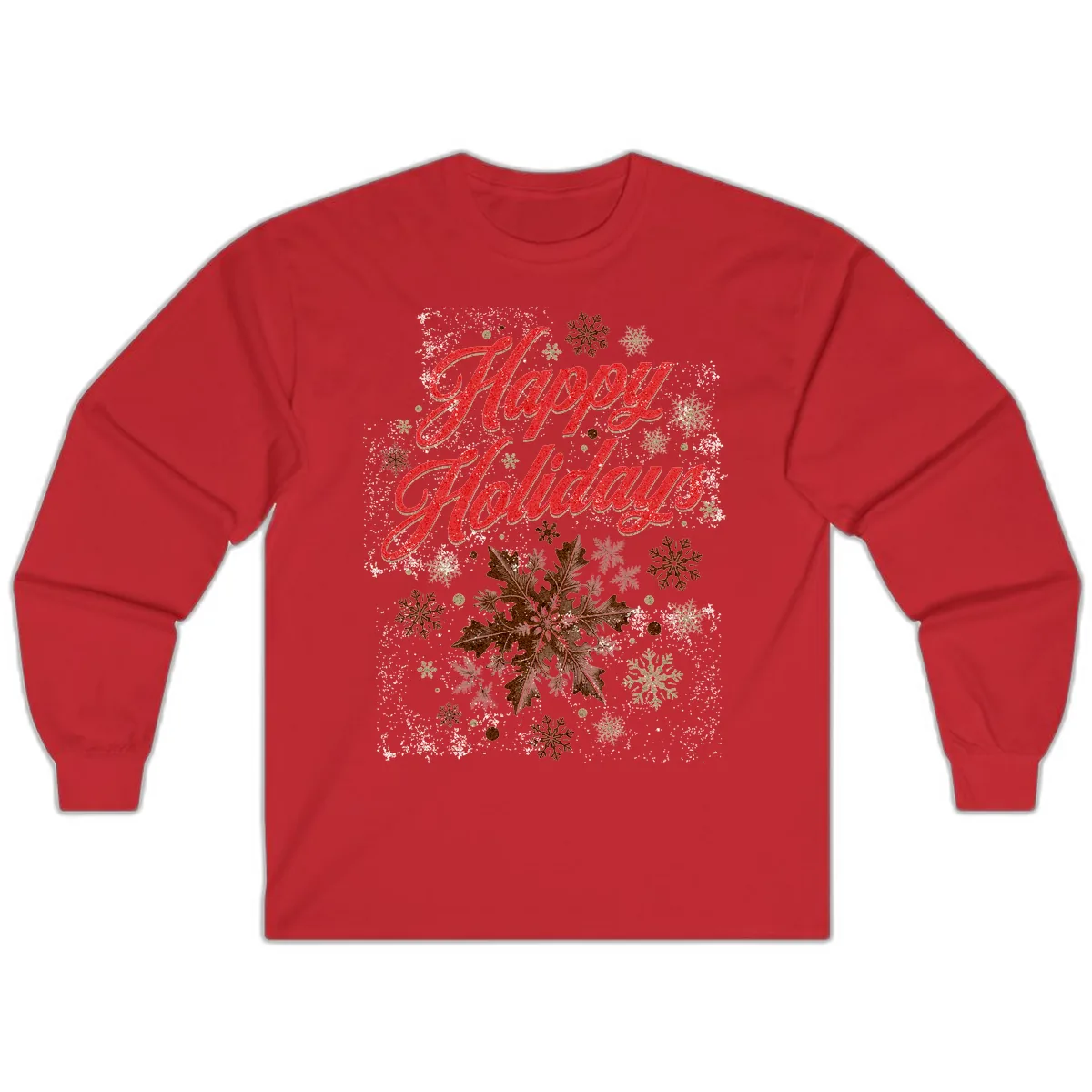 Happy Holidays Glitter Snowflake Design Long Sleeve in Red