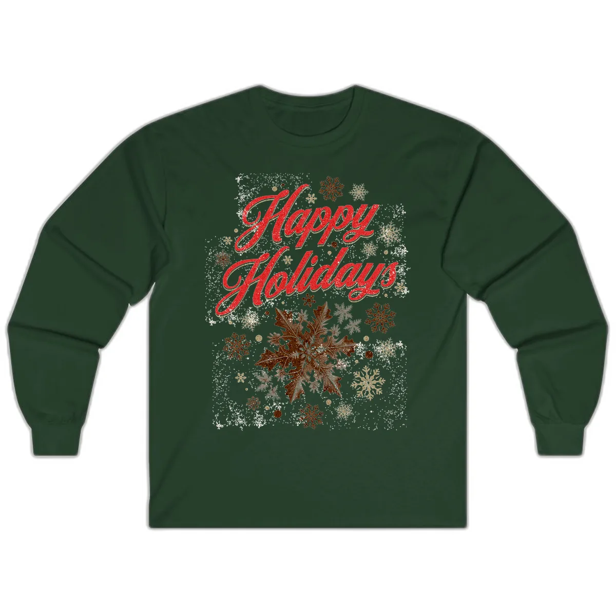 Happy Holidays Glitter Snowflake Design Long Sleeve in Forest Green