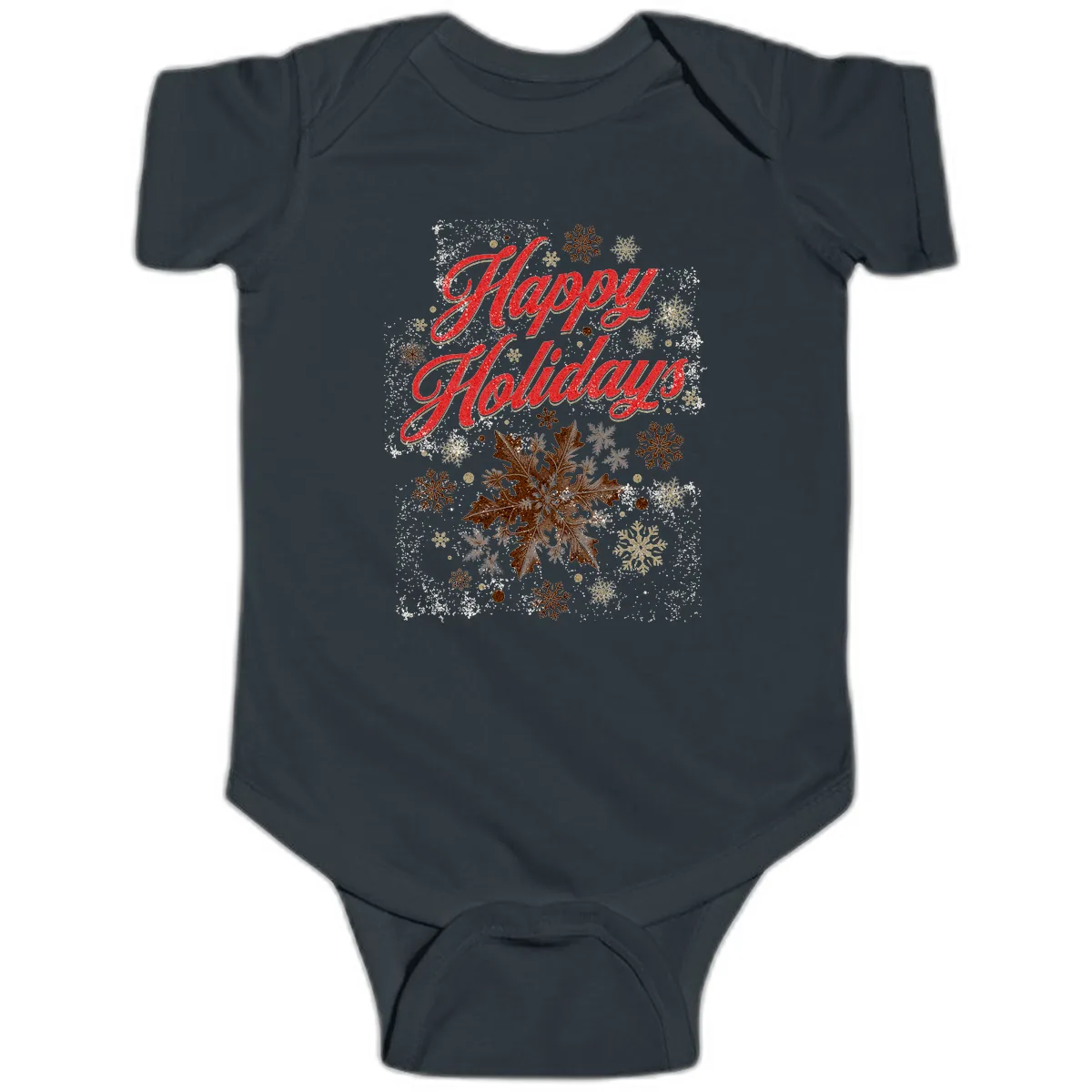Happy Holidays Glitter Snowflake Design Baby Onesie in Black
