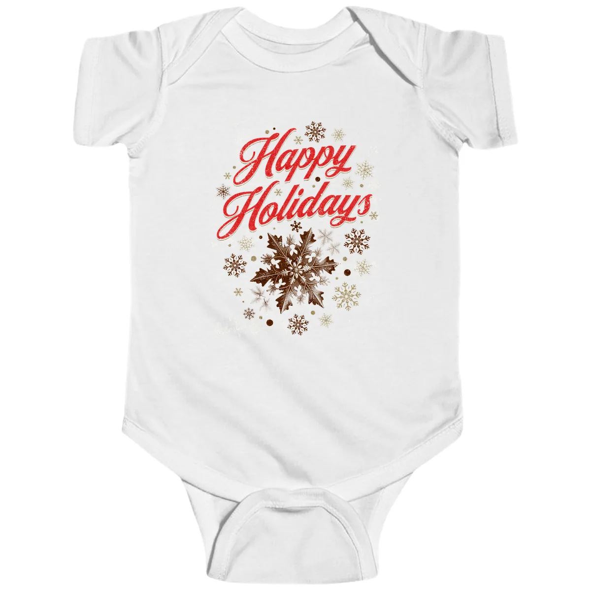 Happy Holidays Glitter Snowflake Design Baby Onesie in White